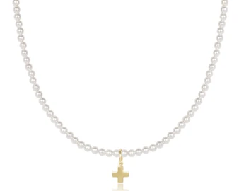 Choker Beaded Pearl Signature Cross Necklace - Gold
