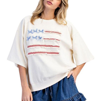 Vintage Americana Bow Flag Graphic T-Shirt