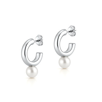 Sterling Silver Pearl Drop Hoop Earrings