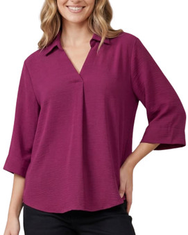 3/4 Sleeve Collared Split Neck Blouse