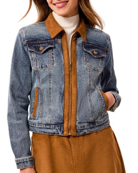 Tribal Denim Jacket with Faux Suede Trim