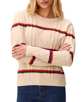 Tribal Cable Knit Stripe Crew Neck Sweater