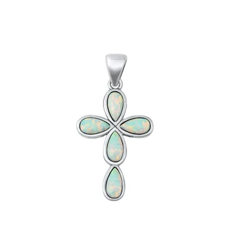 Sterling Silver White Opal Teardrop Cross Pendant