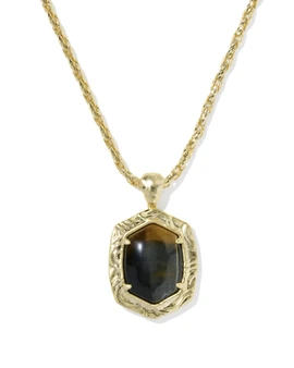 Tiger Striped Daphne Long Pendant Necklace in Gold