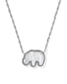Mother of Pearl Elephant Pendant Necklace in Silver