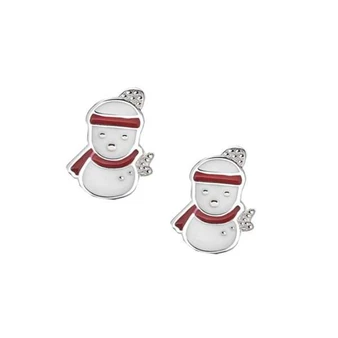 Sterling Silver Enamel Snowman Stud Earrings