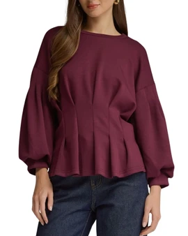 Pleated Waist Balloon Sleeve Top
