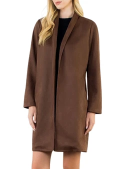 Brown Open Front Longline Suede Jacket