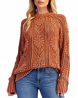 Vintage Wash Openwork Cable Knit Sweater