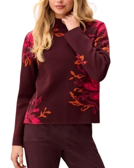 Tribal Floral Mock Neck Sweater