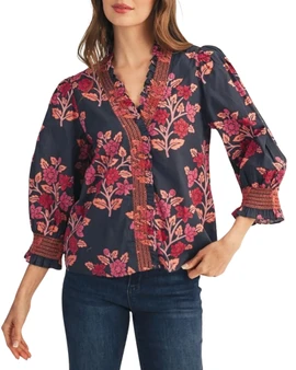 Floral Ruffle V-Neck Blouse