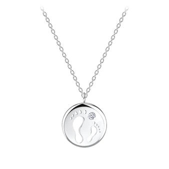 Sterling Silver Baby Footprints CZ Necklace