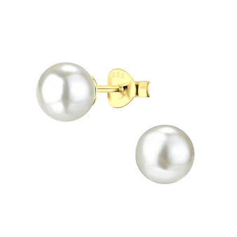14K Gold Plated Sterling Silver 8mm Pearl Stud Earrings