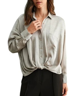 Satin Button Twist Front Blouse