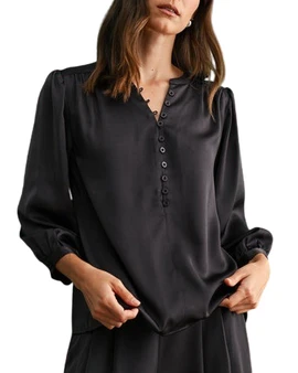 Satin Notch Neck Button Blouse