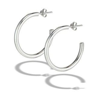 High Polish Silver Post Hoop Earrings (3mm x 30mm Diameter)