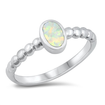 White Opal Beaded Band Ring