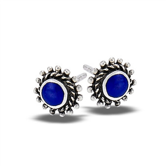 Bali Granulation Stud Earring With Synthetic Lapis