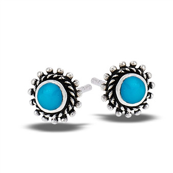 Bali Granulation Stud Earring With Synthetic Turquoise
