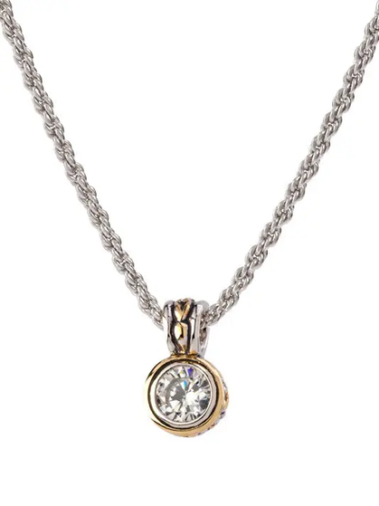 Beijos Collection Bezel Set Pendant Necklace - Cear/ Two Tone