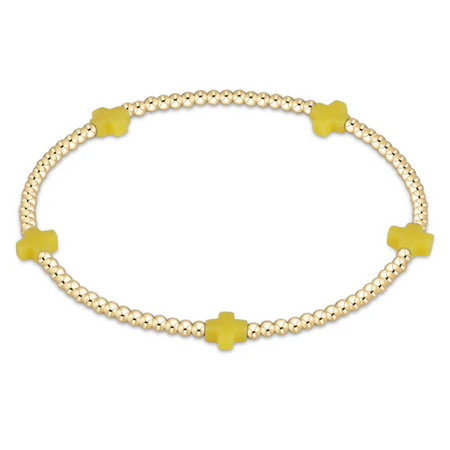 Signature Cross Small Gold Pattern 2mm bead bracelet - Canary