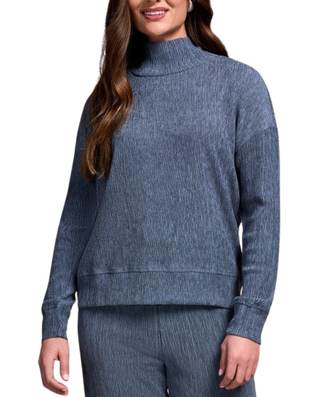 Two-Tone Crinkle Drop Shoulder Mock Neck Top