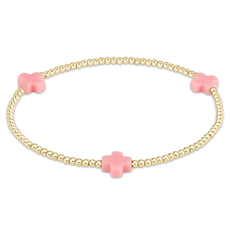 Signature Cross Small Gold 2mm Bead Bracelet - Pink