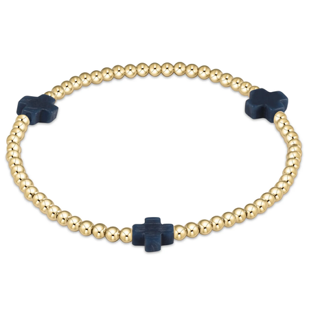Signature Cross Gold 3mm Bead Bracelet - Navy