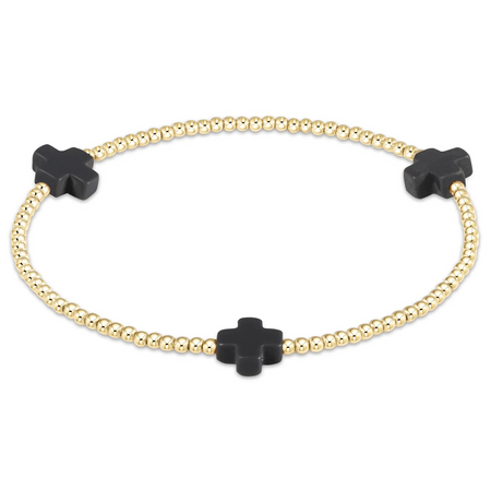 Signature Cross Gold 2mm Bead Bracelet - Onyx