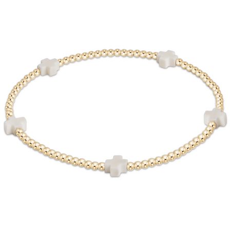 Signature Cross Small Gold 2mm Bead Bracelet - Off White
