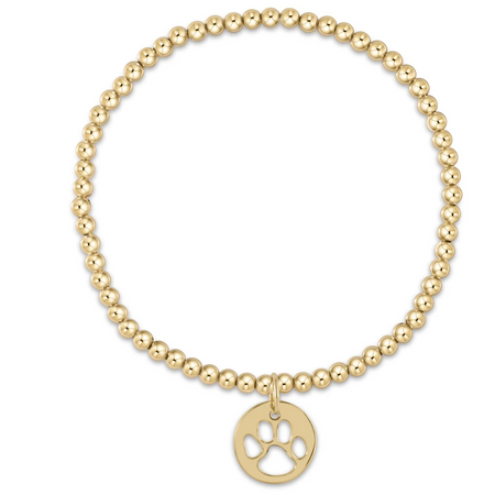 Classic Gold Paw Print Charm 3mm Bead Bracelet