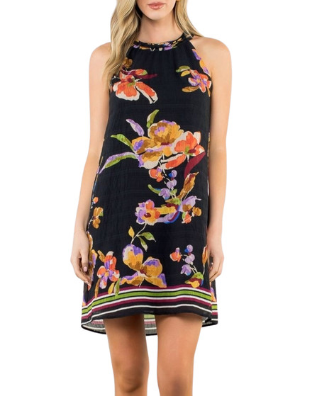 Floral Halter Dress with Border Detail