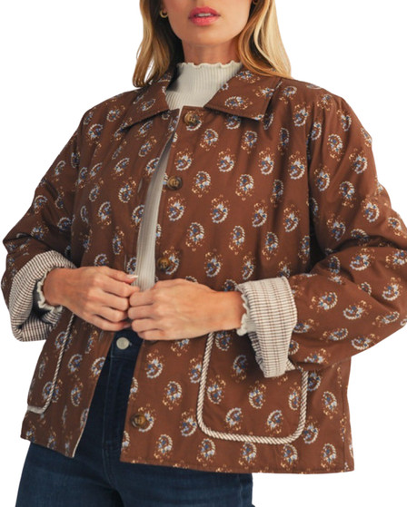 Brown Floral Print Button-Front Jacket