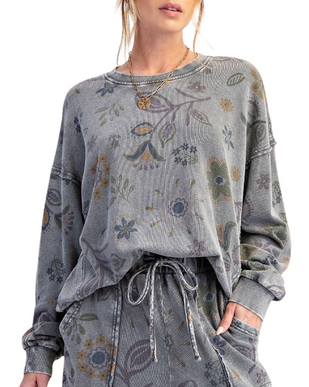 Ash Grey Floral Print Crewneck Sweatshirt Ash Grey Floral Print Crewneck Sweatshirt