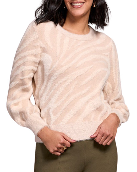Tonal Animal Print Pattern Eyelash Pullover Sweater