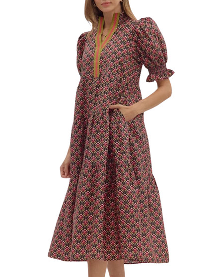 Puff Sleeve Smocked Collar Dress