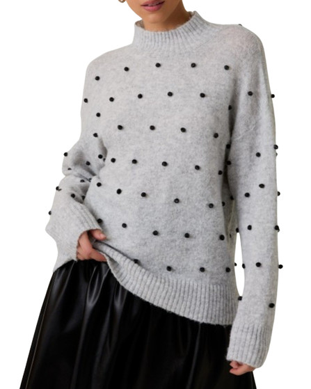 Puff Dot Mock Neck Sweater