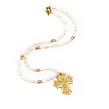 Leah Freshwater Pearl Necklace with Cross Pendant