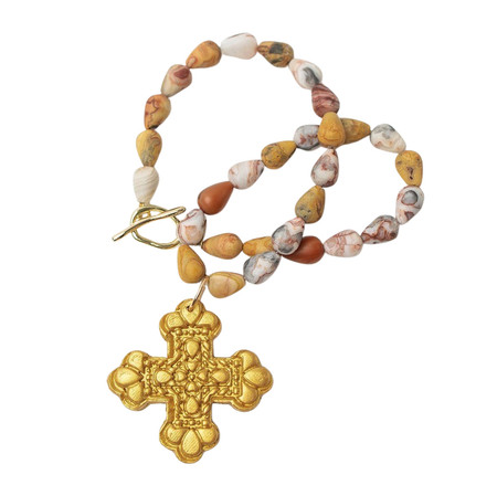 Crown Cross Crazy Lace Teardrop Necklace