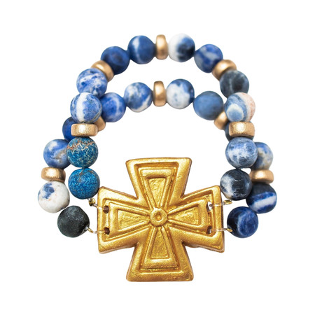Blue Sodalite Beaded Bracelet with Anna Cross