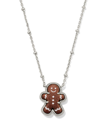 Gingerbread Short Pendant Necklace in Silver
