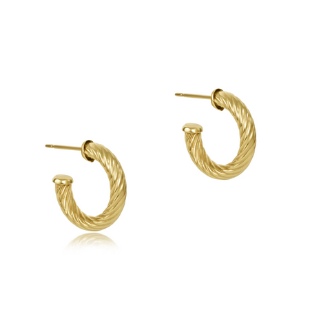 Round Gold Post Hoop Earrings - Twist Textured 4mm