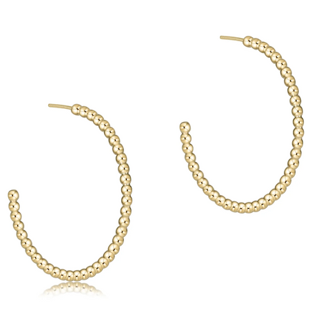Beaded Classic 1.25" Post Hoop Earrings - 2mm Gold