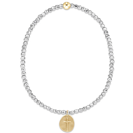 Silver Faceted Hematite 2mm Beaded Bracelet - Inspire Cross Charm Gold