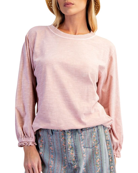 Mineral Washed Cotton Balloon Sleeve Knit Top