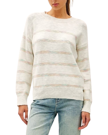 Mock Neck Pastel Strip Sweater