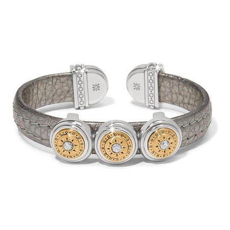 Mosaic Two Tone Leather Disc Cuff Bracelet - Titanium