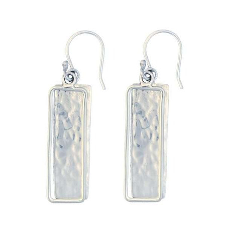 Sterling Silver Hammered Rectangle Drop Earrings