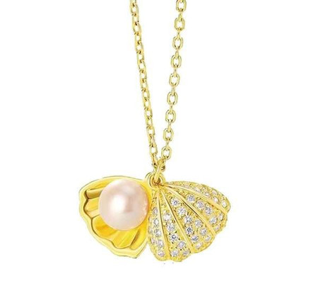 Seashell Pearl Pendant Necklace - Gold