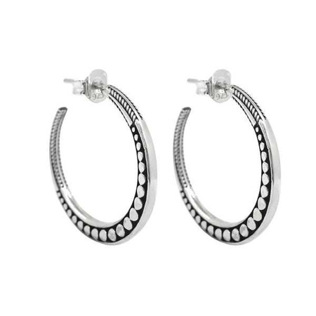 Textured Sterling Silver Bali Dot Hoop Earrings